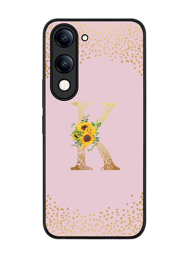For vivo Y04 / Y29t 5G Case,Slim fit Camera Protection, Shockproof Thin Phone cover  - Custom Floral Monogram - K  (Pink )